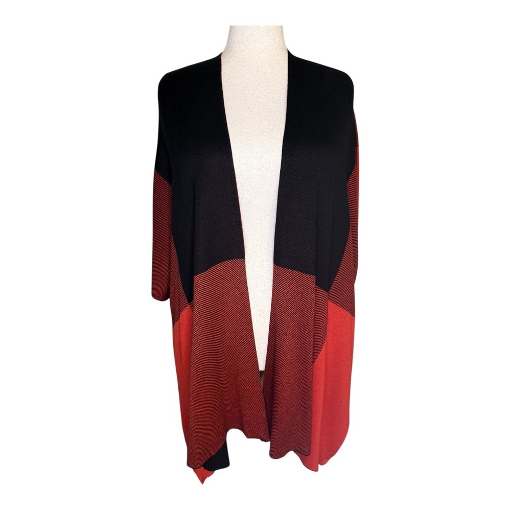 The Limited Collection Black Red Plaid Geometric Kimono Cardigan Shawl L XL